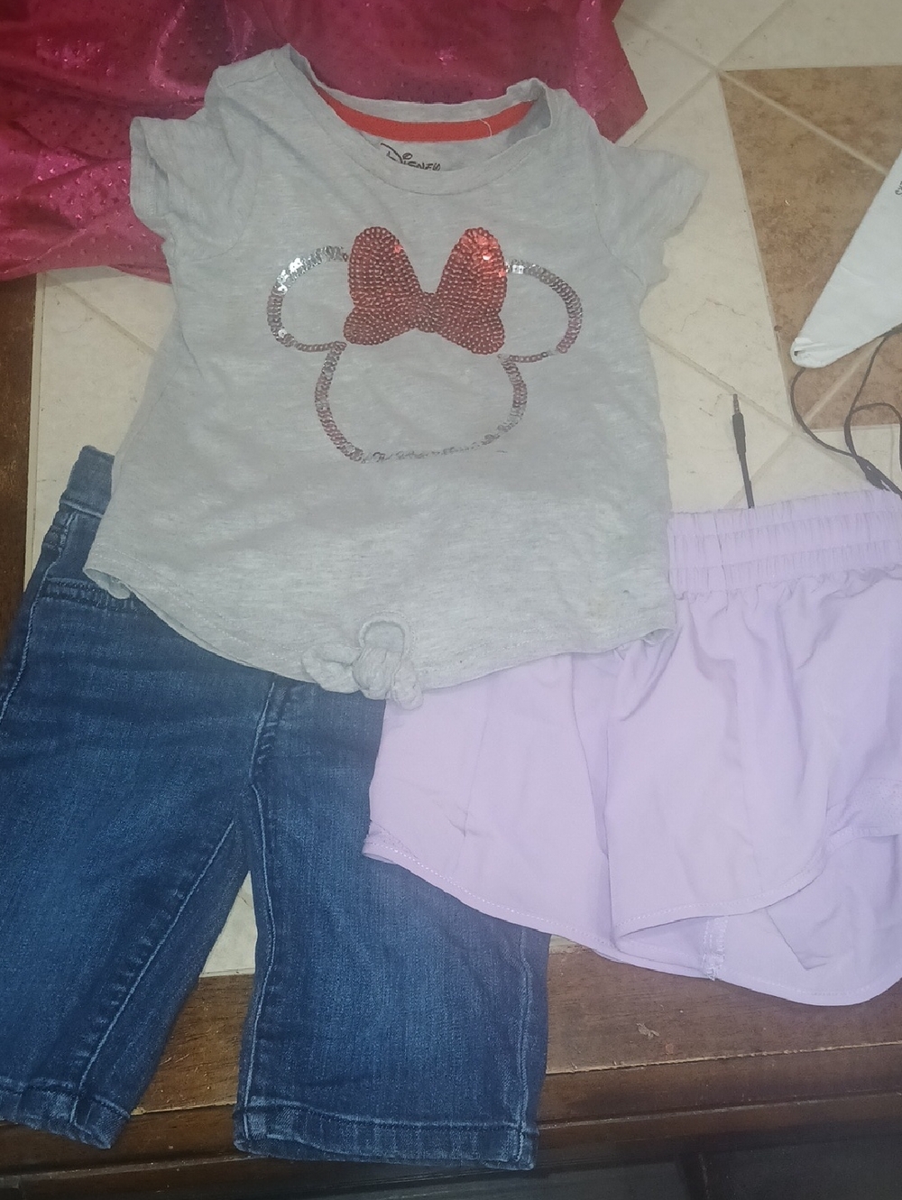 Disney Gray Tee with Red Sequin Minnie Bow